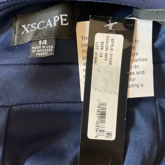 XSCAPE Backless Ruffled Halter Sheath Cocktail Dress Blue Size 14 High Low Midi - Picture 10 of 13